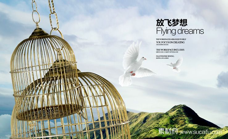 白鸽飞出鸟笼-放飞梦想主题的企业文化海报