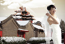 中国传统建筑与西式婚纱