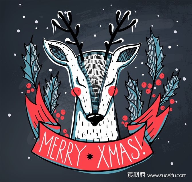 圣诞麋鹿手绘插画