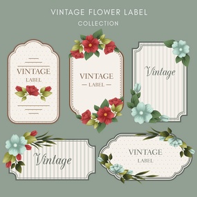 五个不同鲜花装饰的标签小卡片