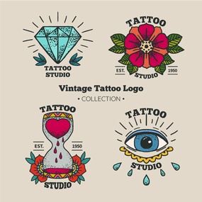 复古的纹身logo插画矢量图
