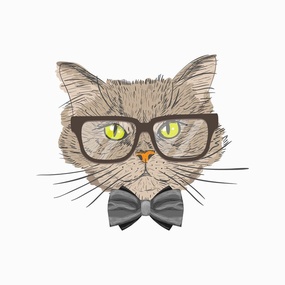 水彩手绘戴眼镜的褐色猫咪头像