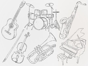 手绘线稿各种乐器