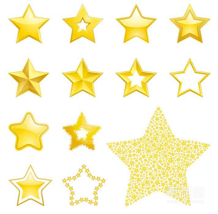 各种造型的金色五角星