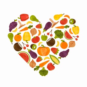 丰富的蔬菜水果组成的心形