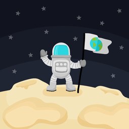 登上月球拄着旗杆的宇航员