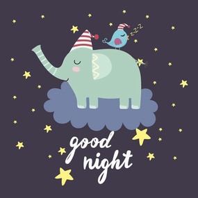 卡通可爱儿童动物小象晚安抱枕图案设计矢量图