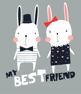一对可爱的兔子情侣夫妻卡通画