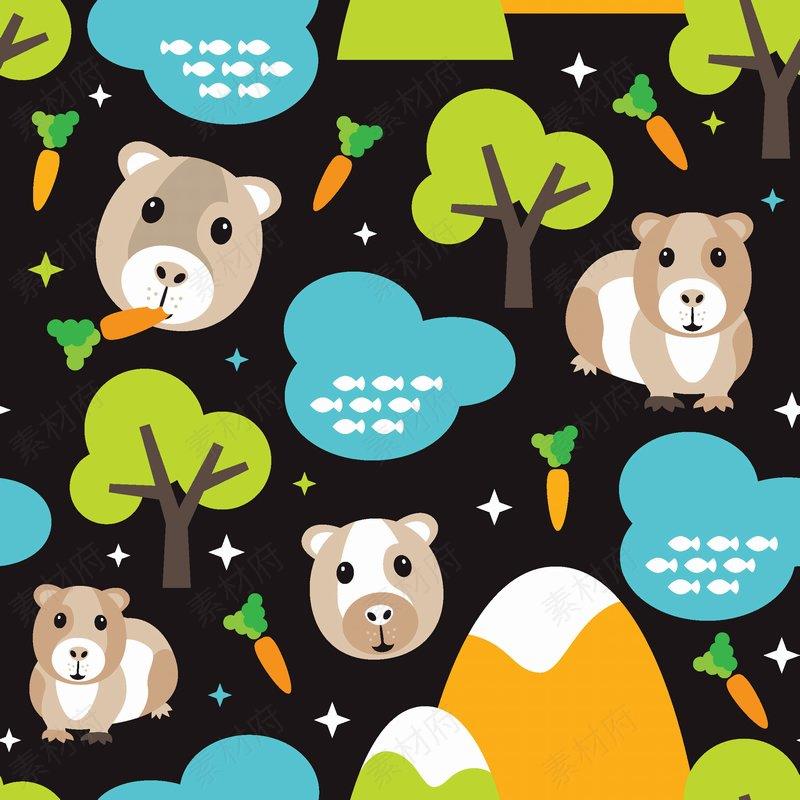 可爱卡通熊和树无缝拼图背景图案