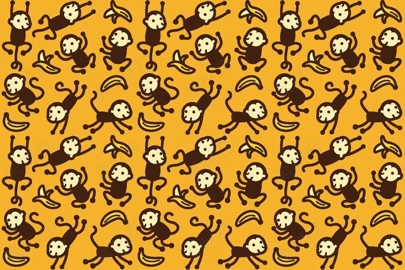 可爱小猴子和香蕉无缝拼图背景图案