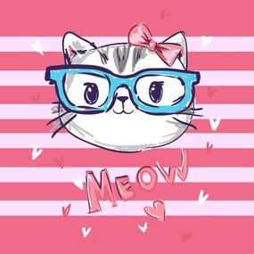 可爱手绘卡通戴眼镜的小猫动物装饰画