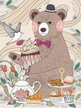北欧创意动物插画餐桌前的可爱熊