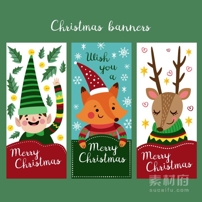 圣诞节可爱动物卡片标签