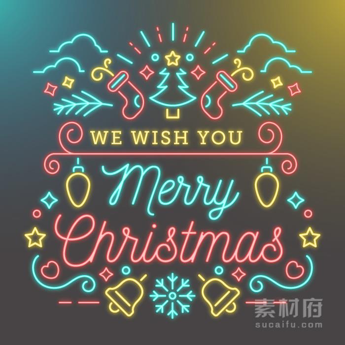 霓虹灯效果的圣诞快乐字体排版