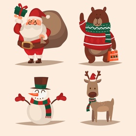 圣诞节可爱卡通圣诞老人和动物