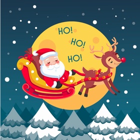 麋鹿拉着圣诞老人坐的雪橇车
