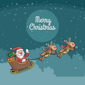 麋鹿拉着圣诞老人坐的雪橇车