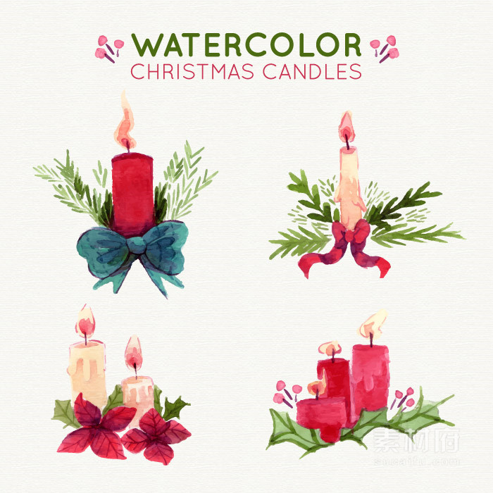 水彩手绘圣诞蜡烛