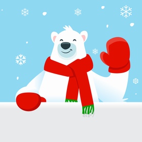 开心快乐的北极熊在招手