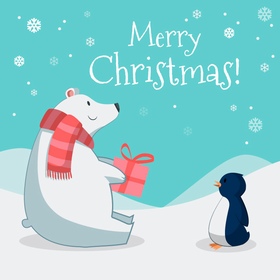北极熊和南极企鹅在一起过圣诞节
