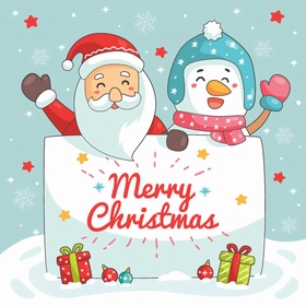 圣诞老人和企鹅祝大家圣诞节快乐