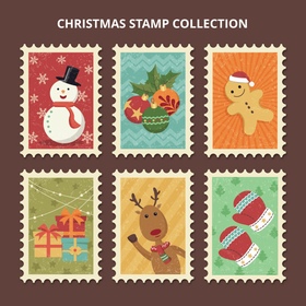 圣诞节主题元素的邮票
