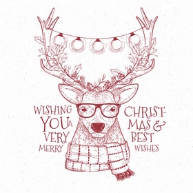 手绘插画戴眼镜的鹿先生祝你圣诞快乐
