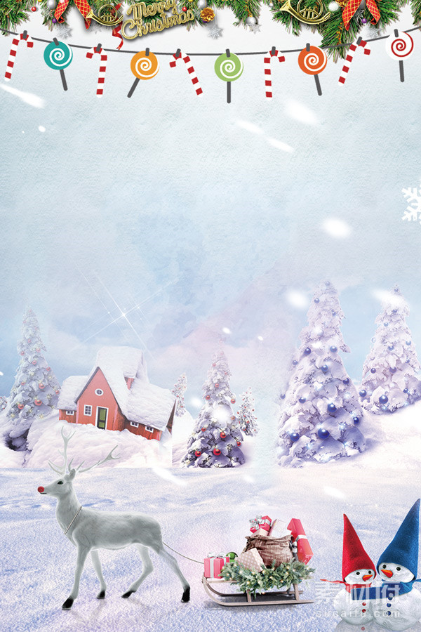 圣诞节雪中的鹿和圣诞老人节日气氛