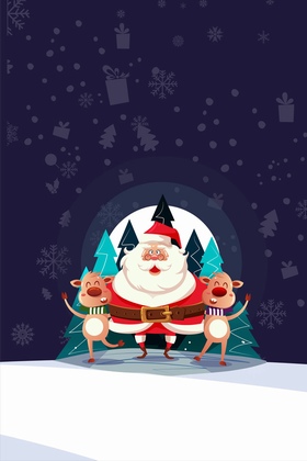 圣诞老人和麋鹿的圣诞节聚会海报