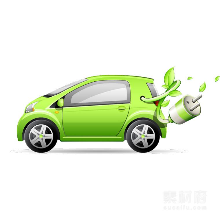 绿色环保的电动汽车矢量插画图