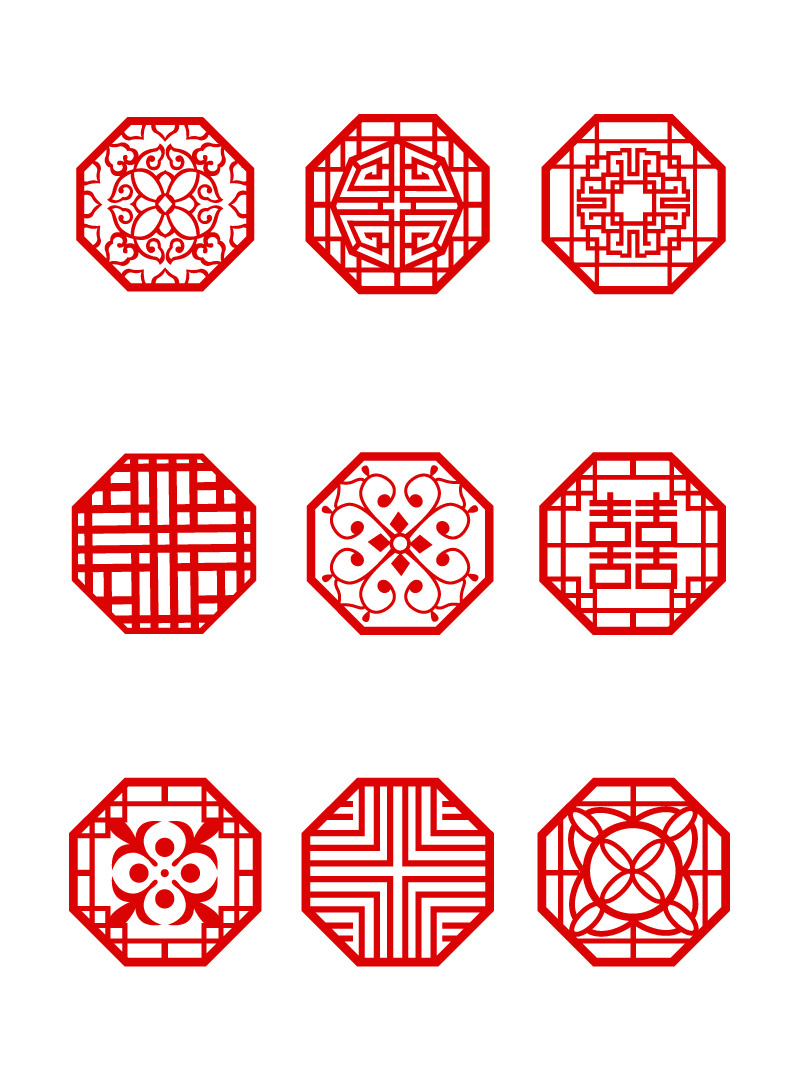 中国传统八角形窗格图形图案纹样