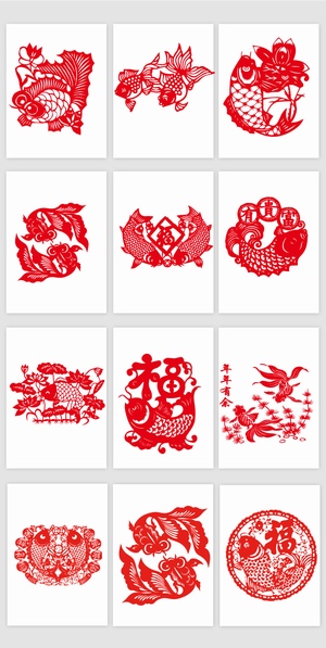 中国传统剪纸窗花矢量图形