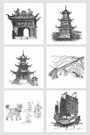 手绘素描传统中国建筑
