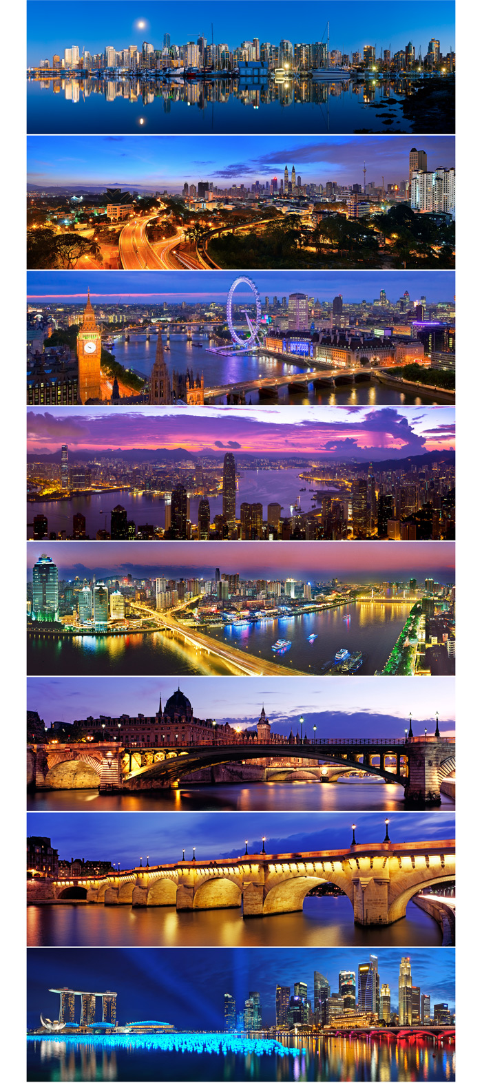 八个著名的现代都市都市横幅全景夜景