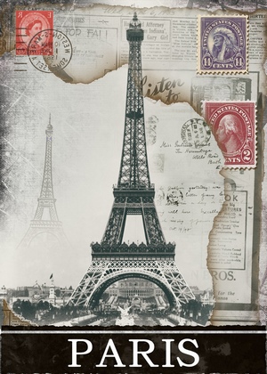 复古海报巴黎诶菲尔铁塔图片