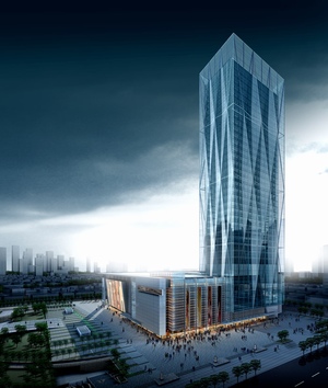 阴天效果的高层建筑商业中心效果图