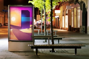夜里步行街上的一个LED广告位海报样机