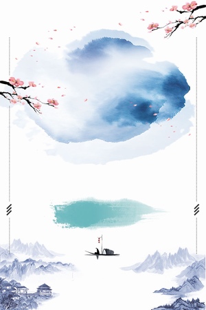 山水墨晕与梅花的中国画素材