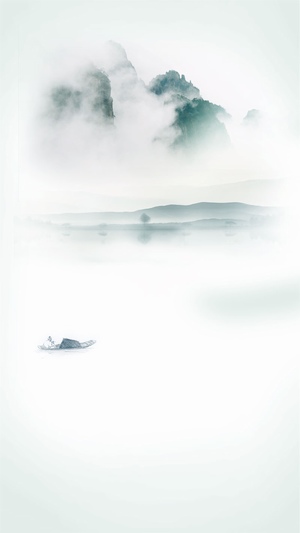 雾山渔舟中国风意境海报背景素材