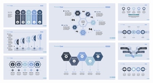 九张蓝灰色商务步骤流程PPT信息图表矢量模板素材