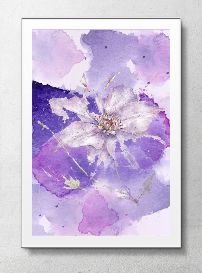 水彩泼墨滴溅紫色花卉底纹背景图案