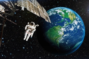 太空中的宇航员与地球的合影