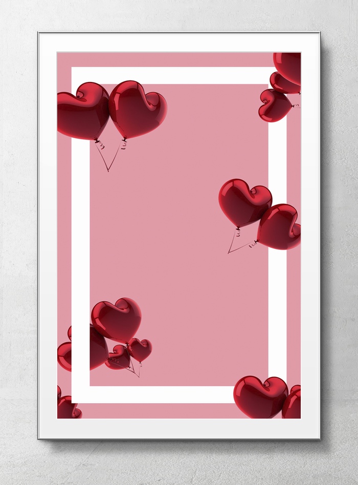 暗红色爱心气球的情人节海报背景
