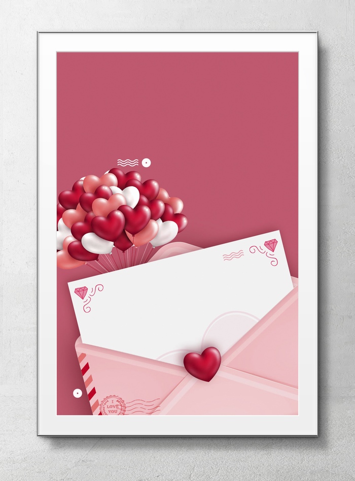 有爱心和信封信纸的情人节海报背景素材