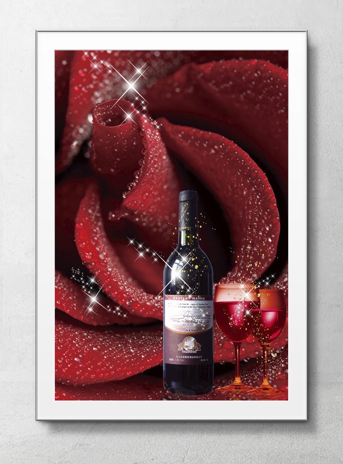 红酒与玫瑰海报背景