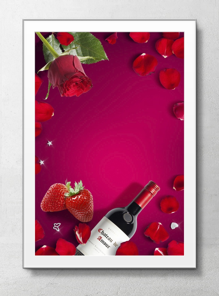 玫瑰花和枚红色的情人节海报背景