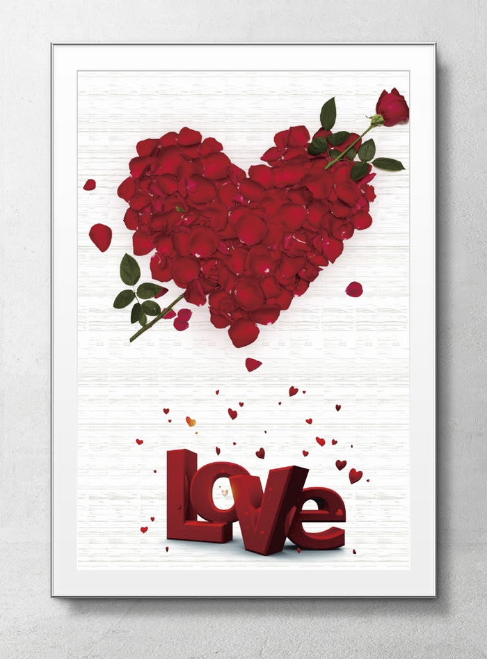 玫瑰花瓣爱心情人节海报背景素材
