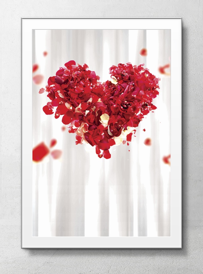 玫瑰花瓣爱心情人节海报背景素材