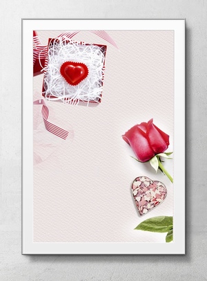 玫瑰花与爱心礼盒情人节海报背景