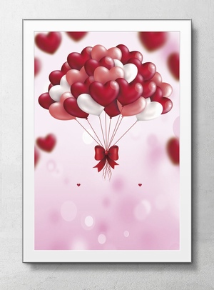 一大束爱心气球和粉色背景